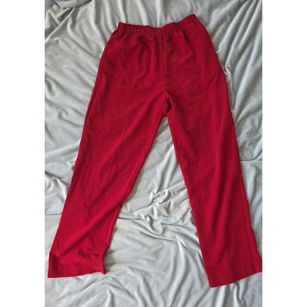 K.C. Studio Pearl Women’s 6P Red 2 Piece Pants Shirt Set Vintage Style